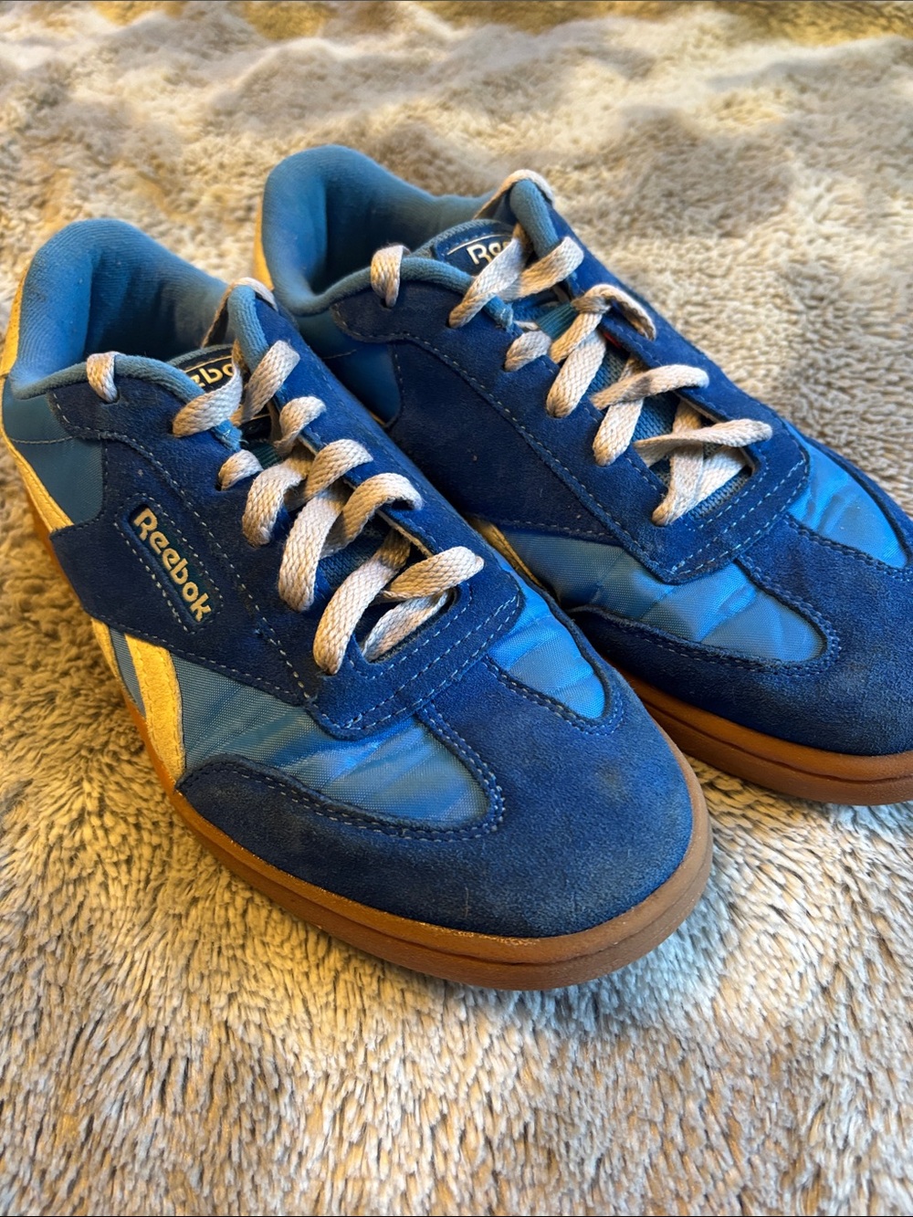 Reebok Women’s Blue Suede & Nylon Sneakers with Tan Soles